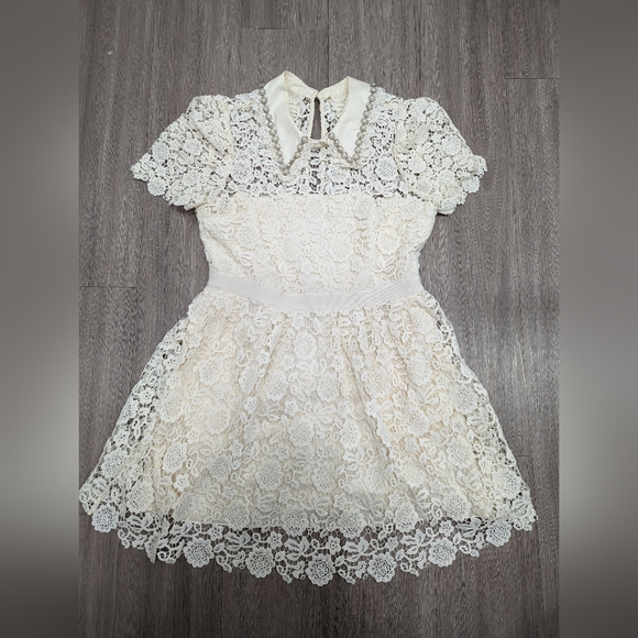 Self Portrait Ivory Guipure Mini Dress US 10 - Picture 5 of 14